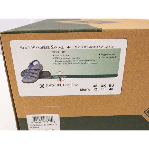 The Original Muck Boot Men's Gray Wanderer Leather Bungee Closure Sandals 12 - Picture 8 of 8